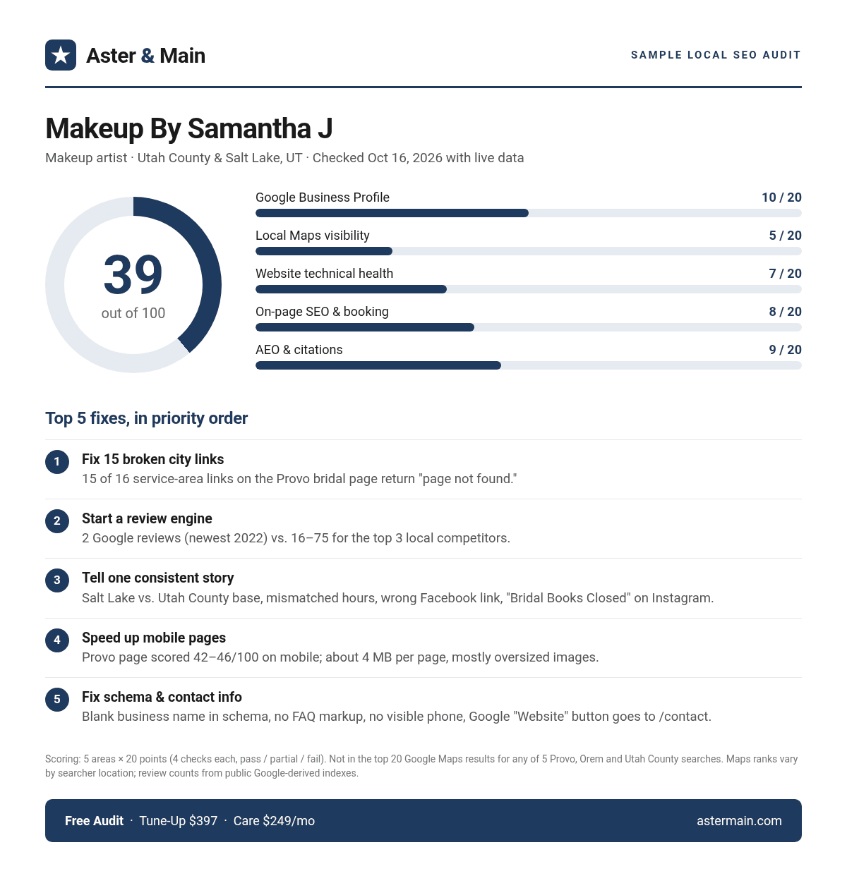 Sample Aster & Main audit summary